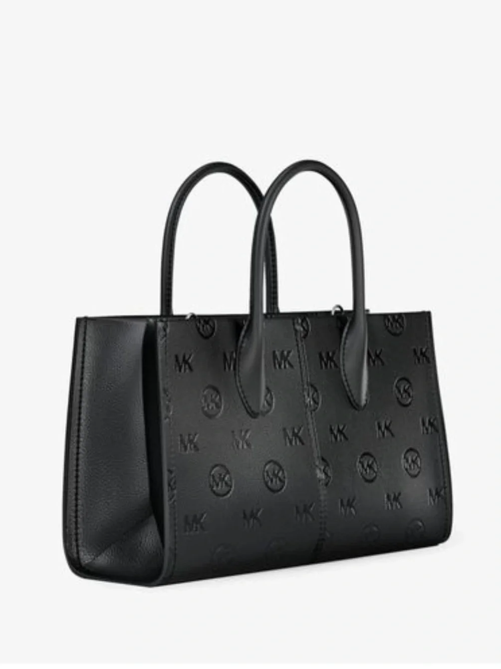 MICHAEL KORS Mirella Md Logo Debossed Satchel Shoulder Tote Crossbody Black NWT